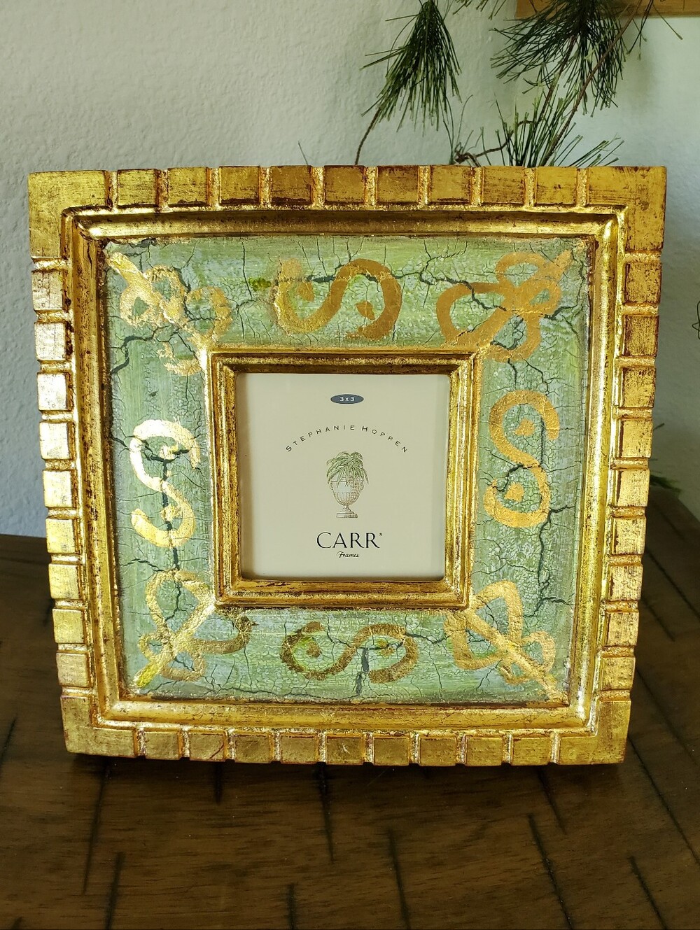 Carr Stephanie Hoppen Vintage Ornate Gold Green Crackle 8x8 Photo Frame Regency